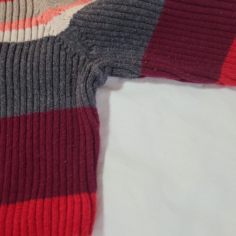 ❤️VGUC St. John's Bay V-Neck Red/Grey/Cream Ribbed Long Sleeve Knit Sweater, M - Picture 4 of 15